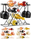 Countertop Wine Rack for 8 Bottles & 4 Glasses - Modern Tabletop Stand
