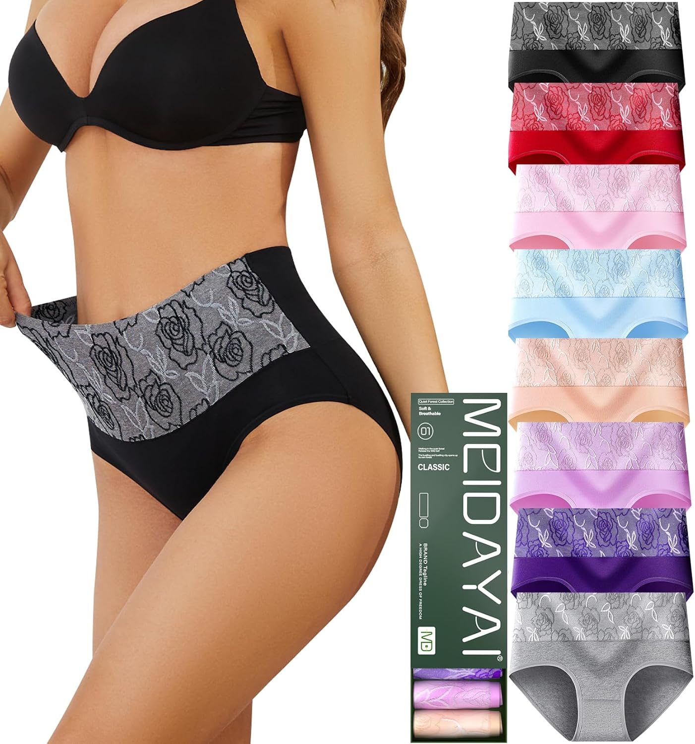 Womens Cotton Tummy Control High Waisted Underwear Multipack