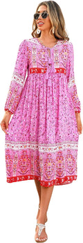 Elegant Long Sleeve Floral Midi Dress for Women by R.Vivimos