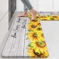 KIMODE Anti Fatigue Kitchen Mat Set of 2 - Cushioned Sunflower Rugs