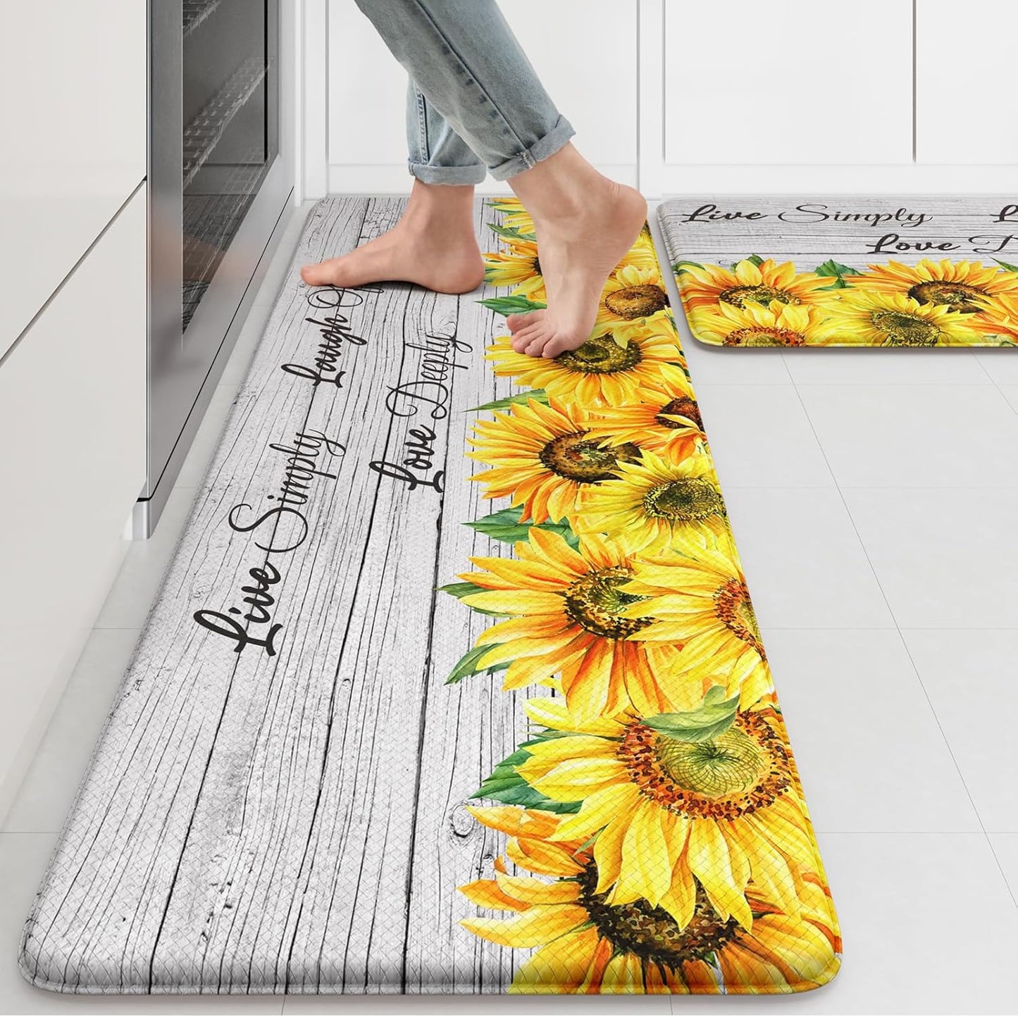 KIMODE Anti Fatigue Kitchen Mat Set with Sunflower Design