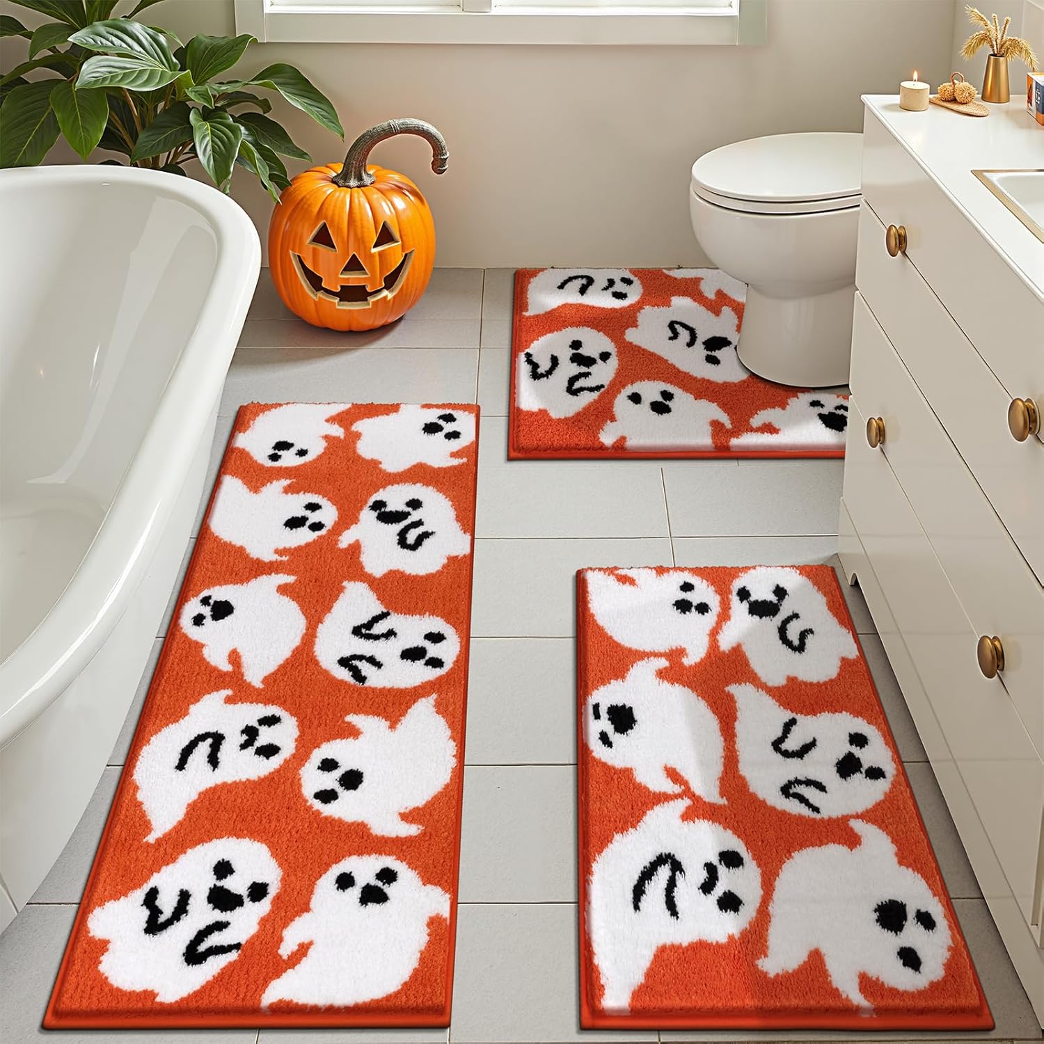 Pauwer Halloween Bathroom Rugs Set for Spooky Seasonal Decor