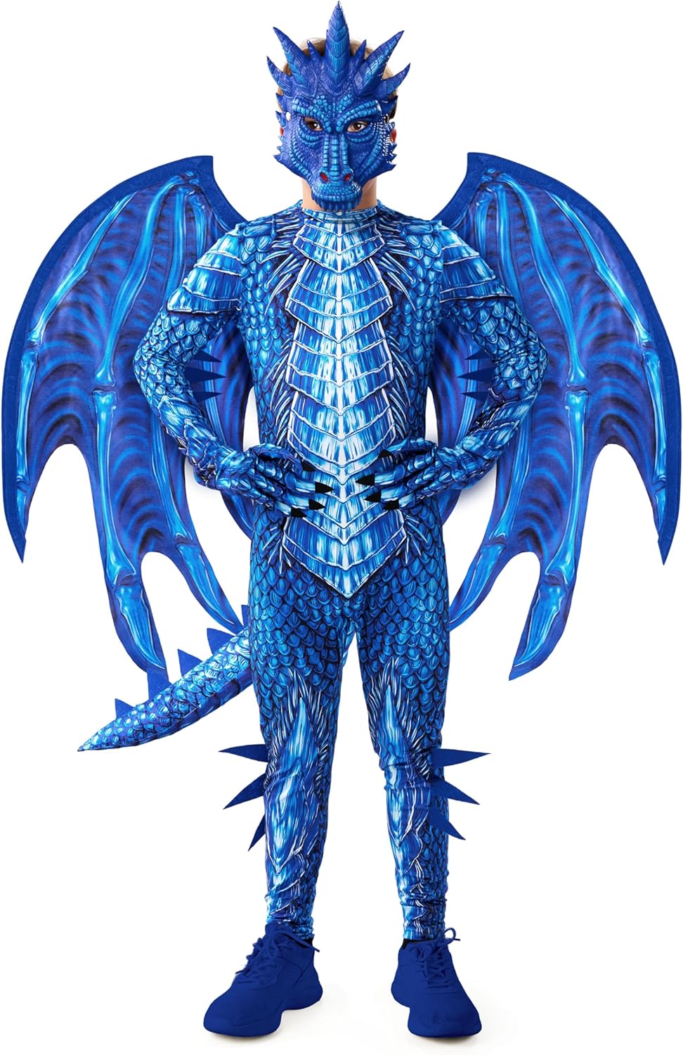 Halloween Blue Dragon Costume for Kids with Wings and Mask Set