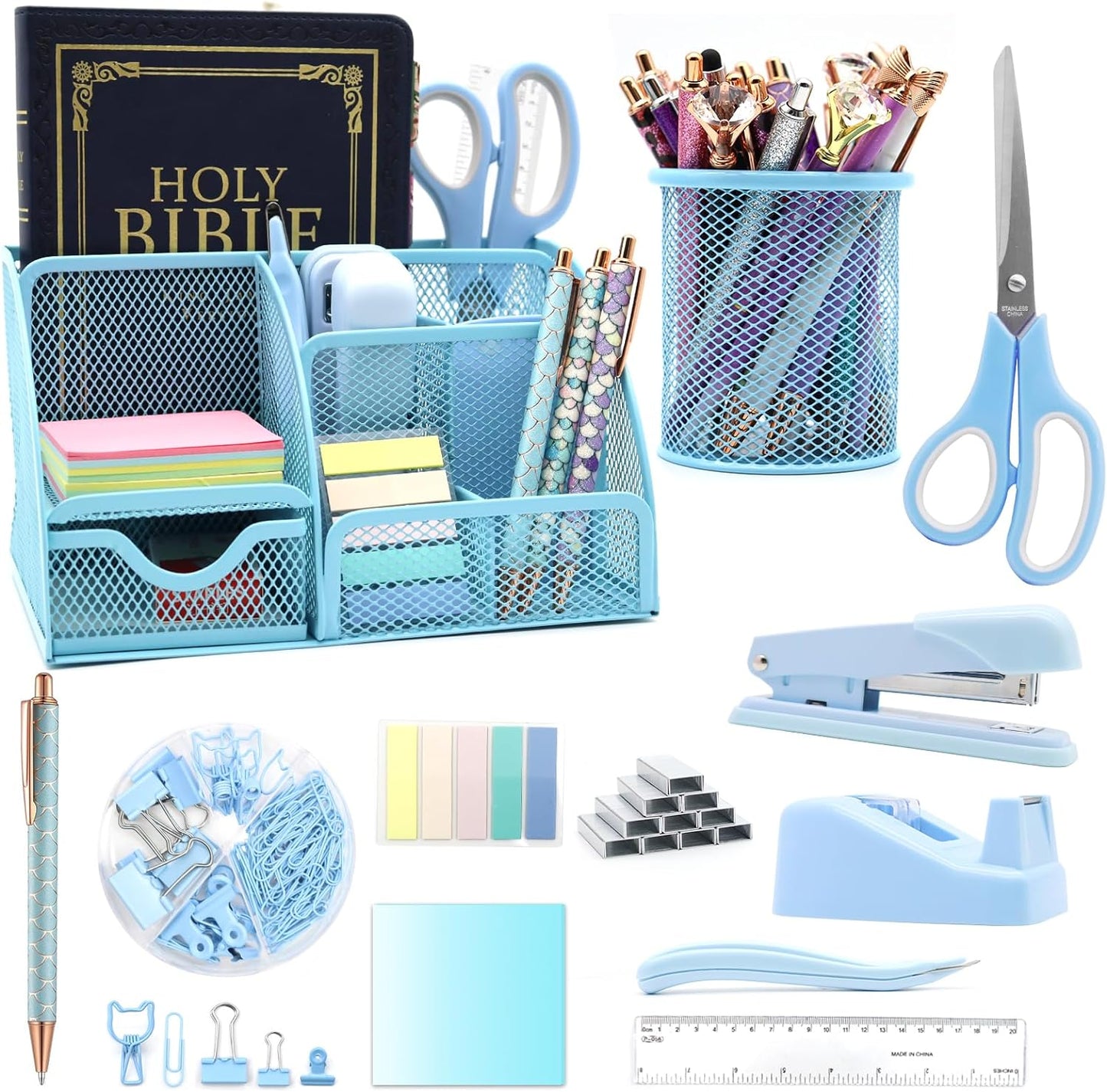 Blue Desk Organizer Set - 12 in 1, Streamline Your Workspace!