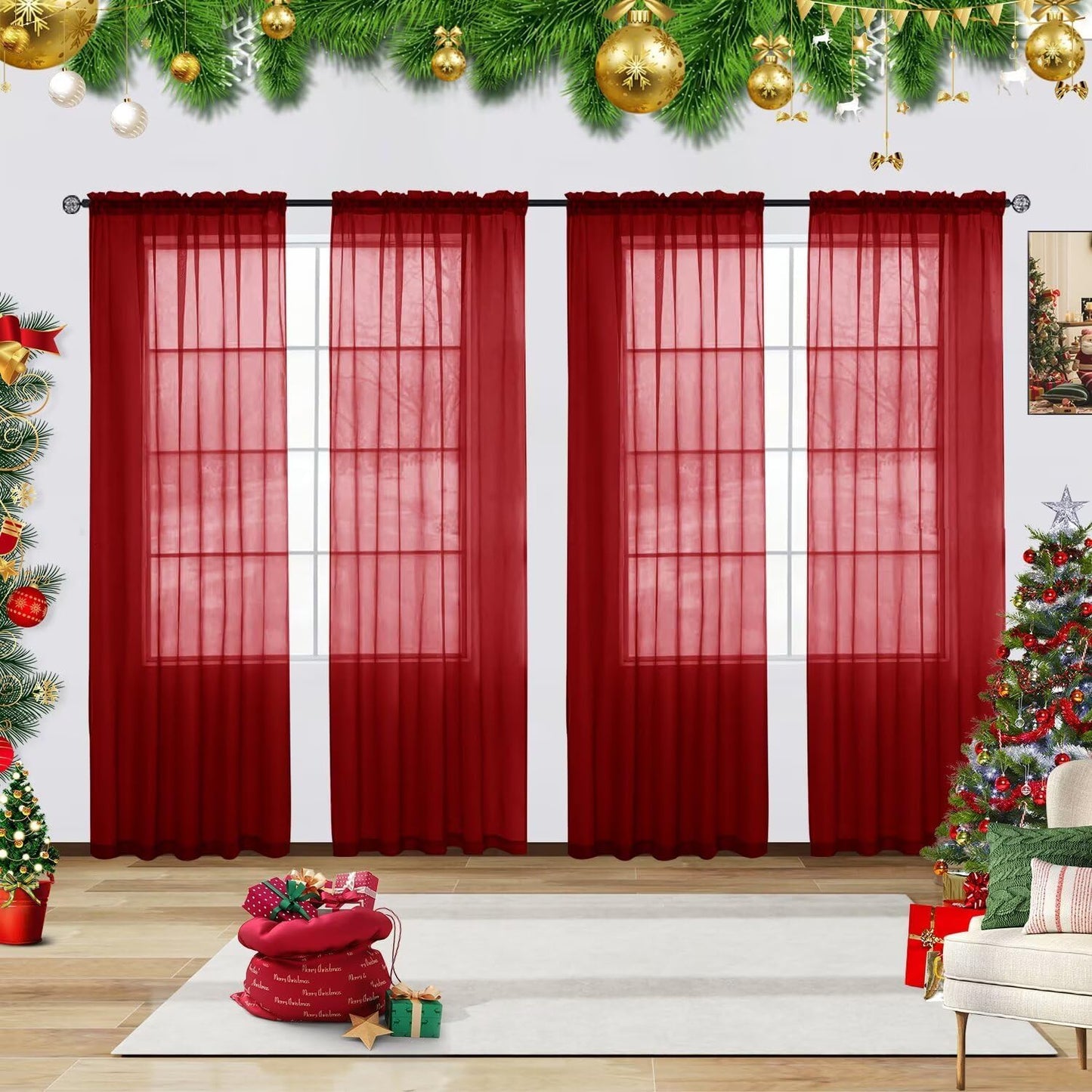 Youleyar Solid Sheer Rod Pocket Curtain for Light and Privacy