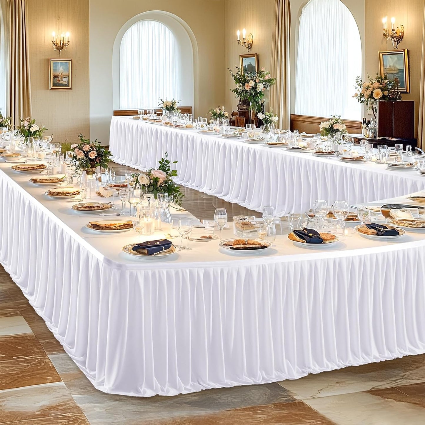 17ft Long White Table Skirt for Elegant Table Decorations