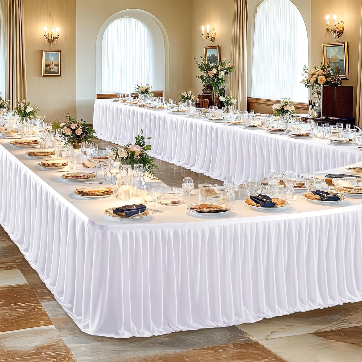 17ft Long White Table Skirt for Elegant Table Decorations
