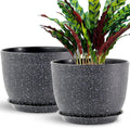 Flower Pots 12 in Set of 2 - Speckled Black Planters with Drainage