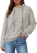 Womens Hoodies Long Sleeve Striped Drawstring Sweatshirt - Cozy Fit