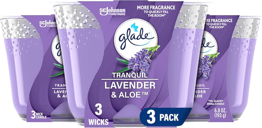 Glade Tranquil Lavender & Aloe 3-Wick Candle for Relaxation