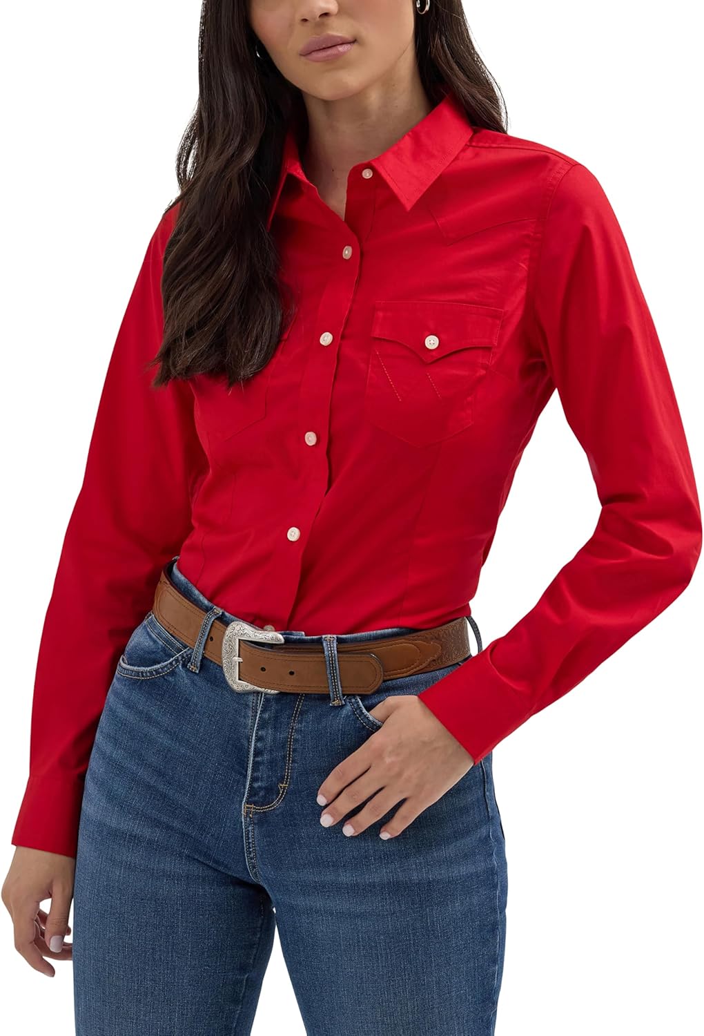 Women's Retro Long Sleeve Cool Blue Solid Western Shirt Review