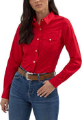 Women's Retro Long Sleeve Cool Blue Solid Western Shirt - Slim Fit top