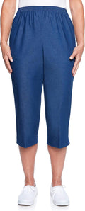 Women's Elastic Waist Denim Capris Pants - Comfortable Everyday Fit