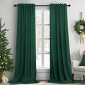 Dark Green Curtains 96 in Long 2 Panel Set - Semi Privacy Linen Blend