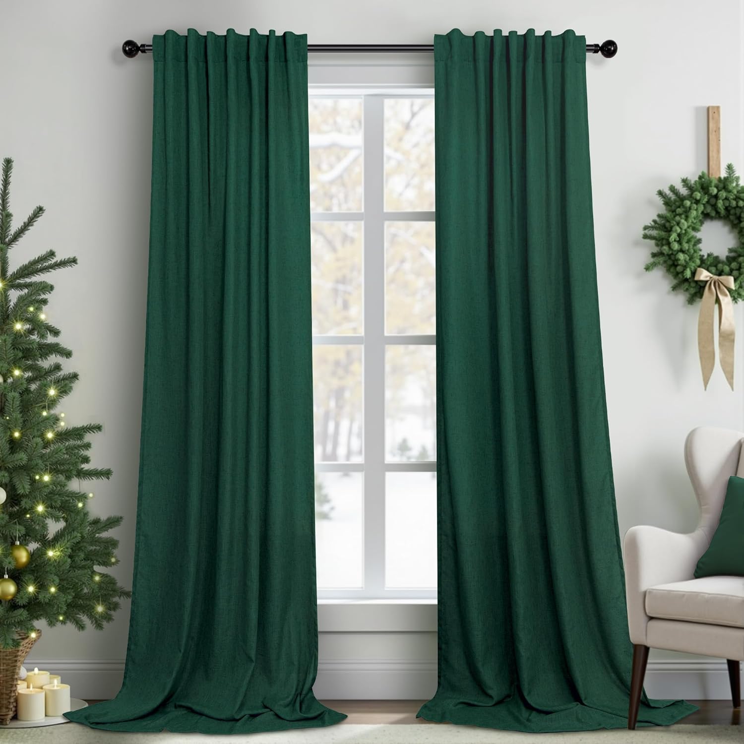 Dark Green Curtains 96 Inches Long for Living Room and Bedroom