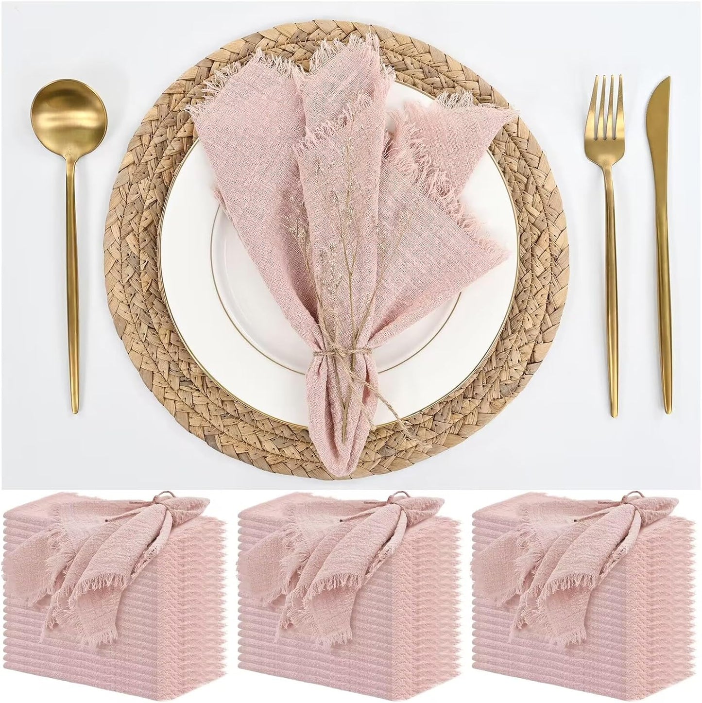 60 Pack Pink Cotton Linen Napkins for Elegant Dining Events