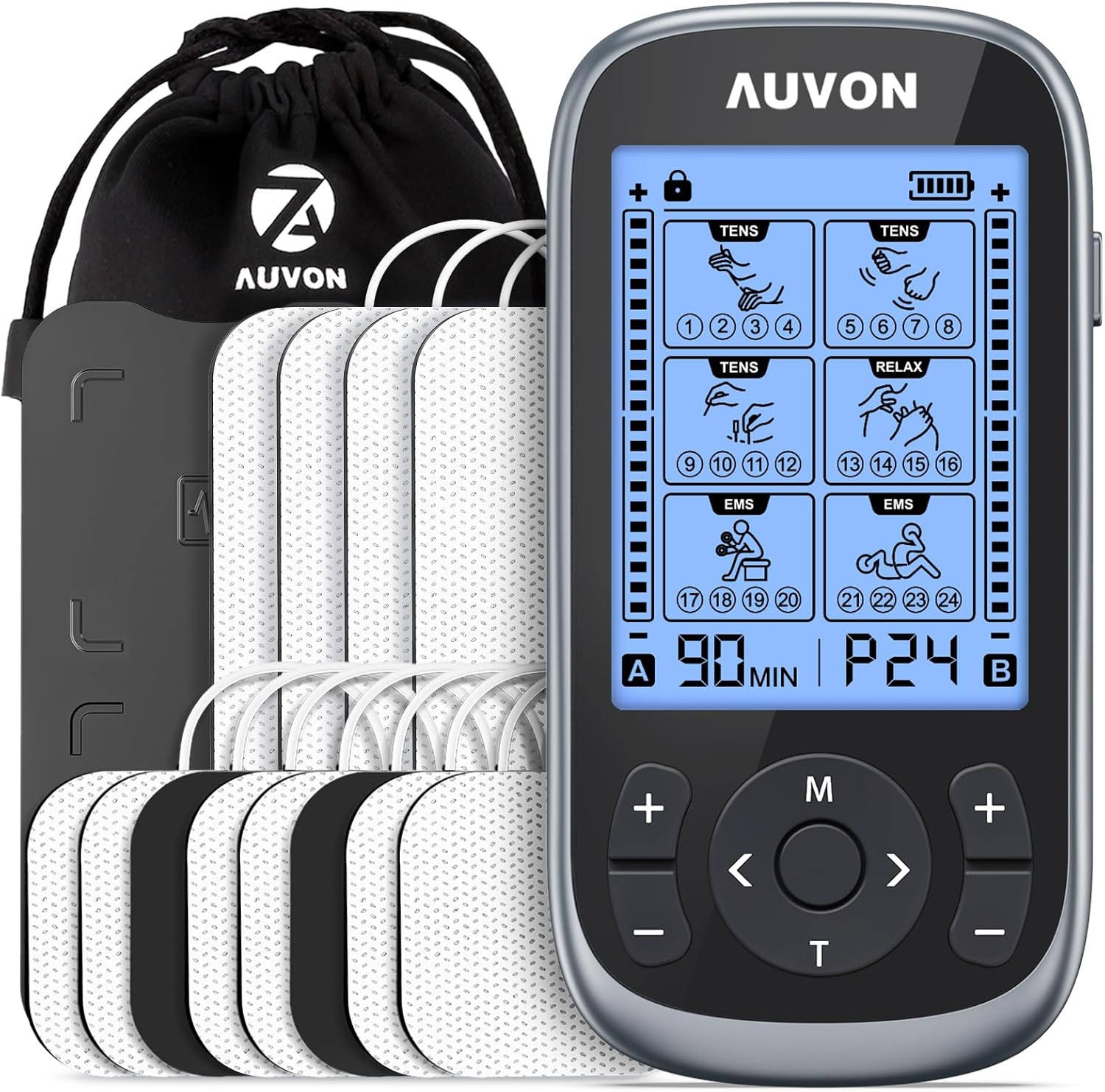 AUVON 3-in-1 TENS Unit Muscle Stimulator for Pain Relief