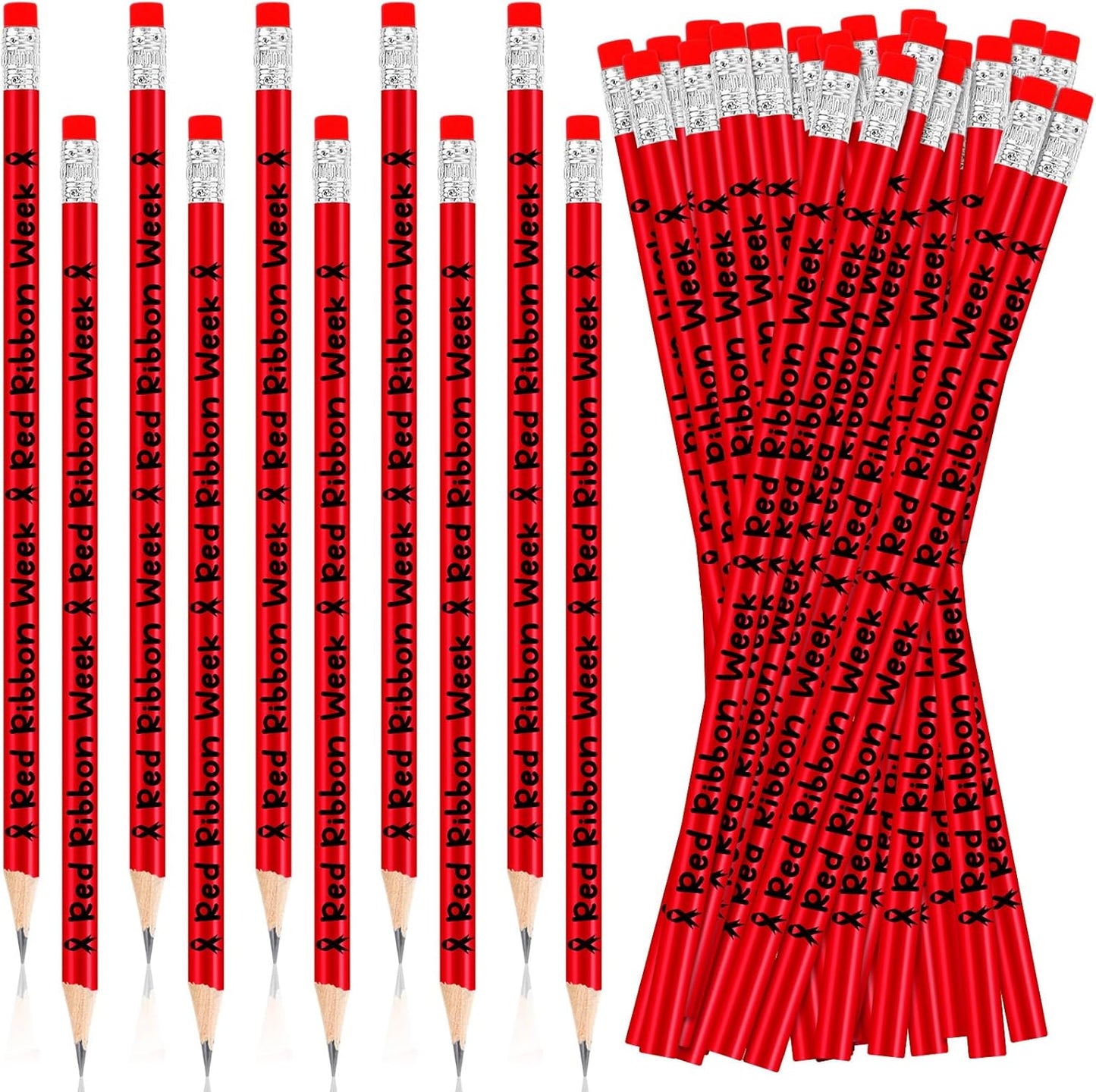300 Pcs Red Ribbon Week Pencils for Awareness Campaigns