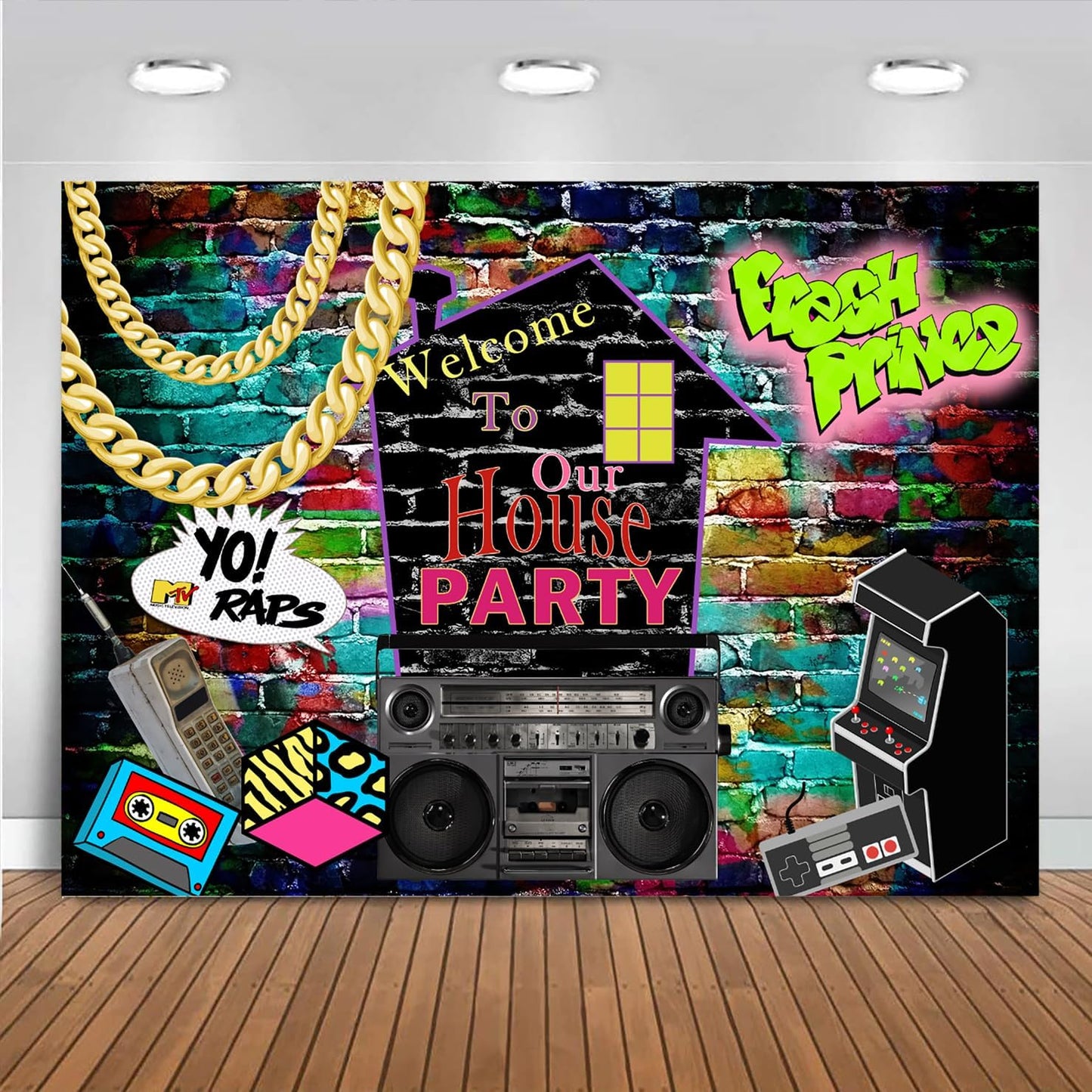 Mocsicka 90s Backdrop House Party Decor 8x6ft for Fun