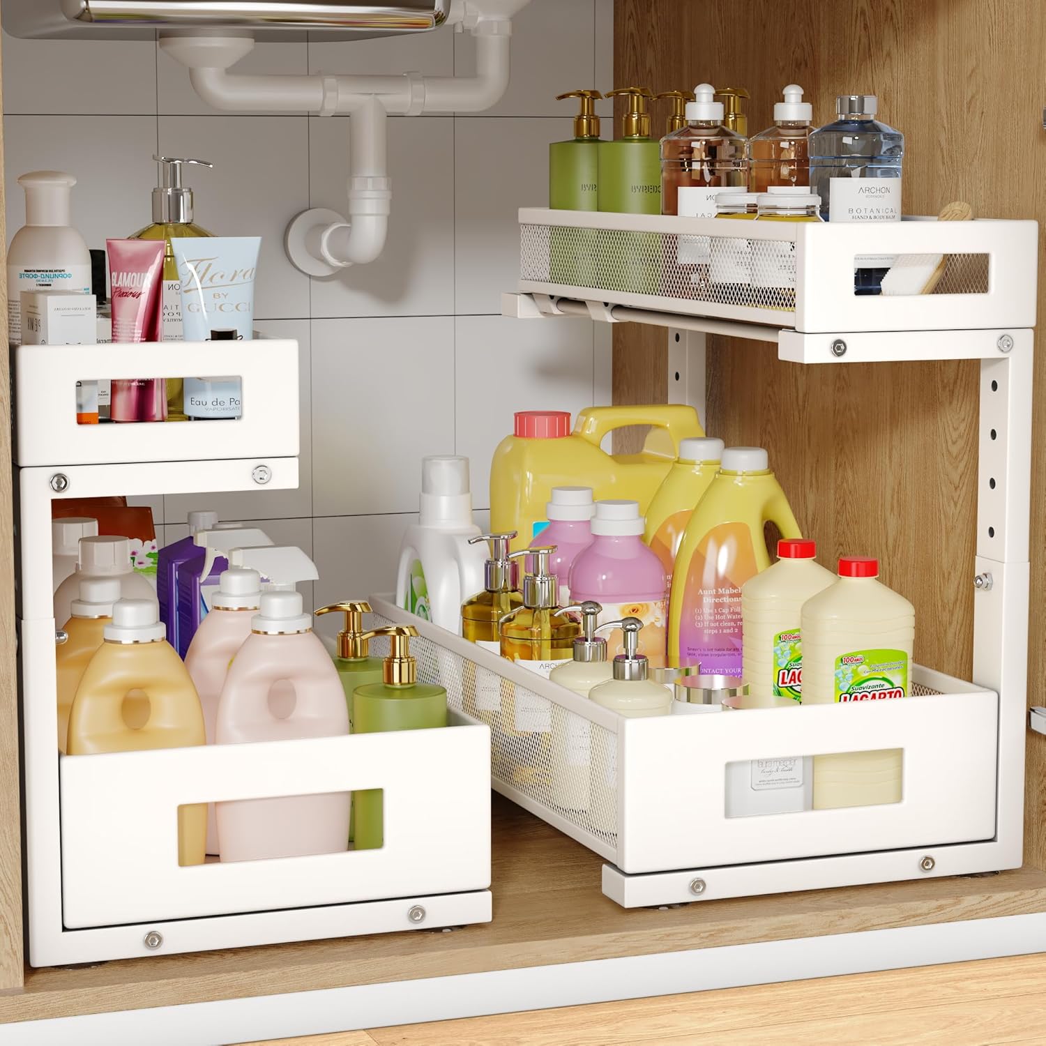 2 Pack 17IN Depth Under Sink Storage Organizer for Home Use