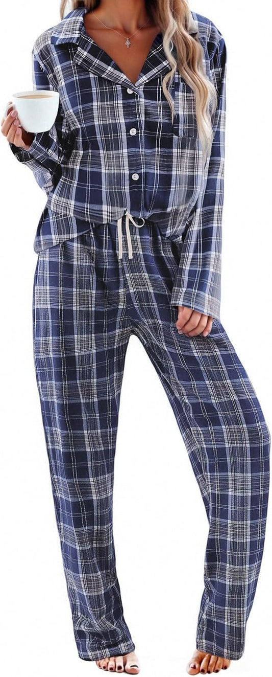 Ekouaer Pajamas Set for Women: Cozy Cotton Plaid PJs