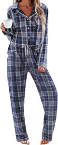 Ekouaer Pajamas Set for Womens Cotton Plaid 2 Piece - Soft Button Down