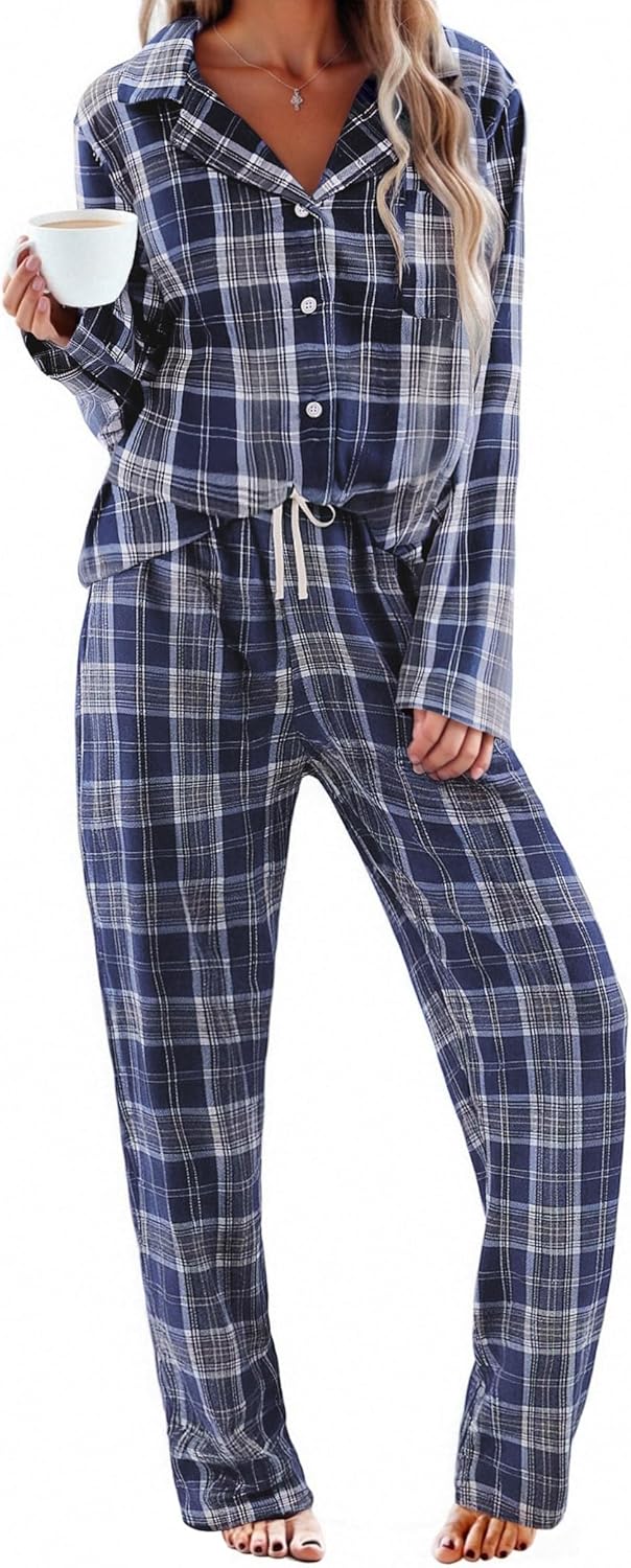 Ekouaer Pajamas Set for Women - Cozy Cotton Plaid PJs