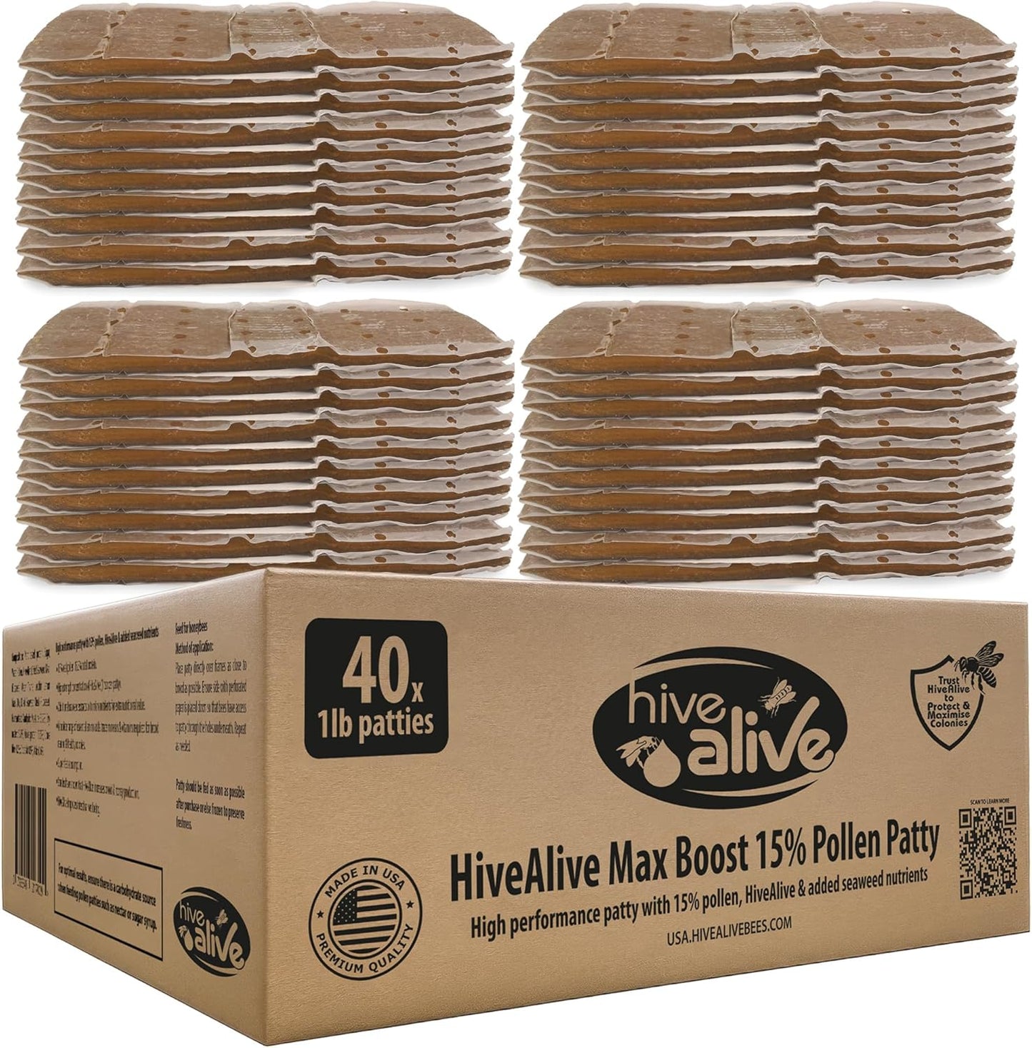 Pollen Patty for Honey Bees 40lb with 15% Real USA Pollen
