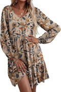 Womens Tiered Ruffle Dress V Neck Long Sleeve - Comfortable