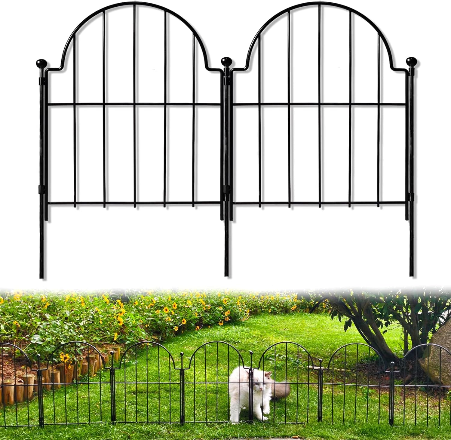 Garden Fence, 22 in x 10.83 ft Arched Rustproof Metal Barrier