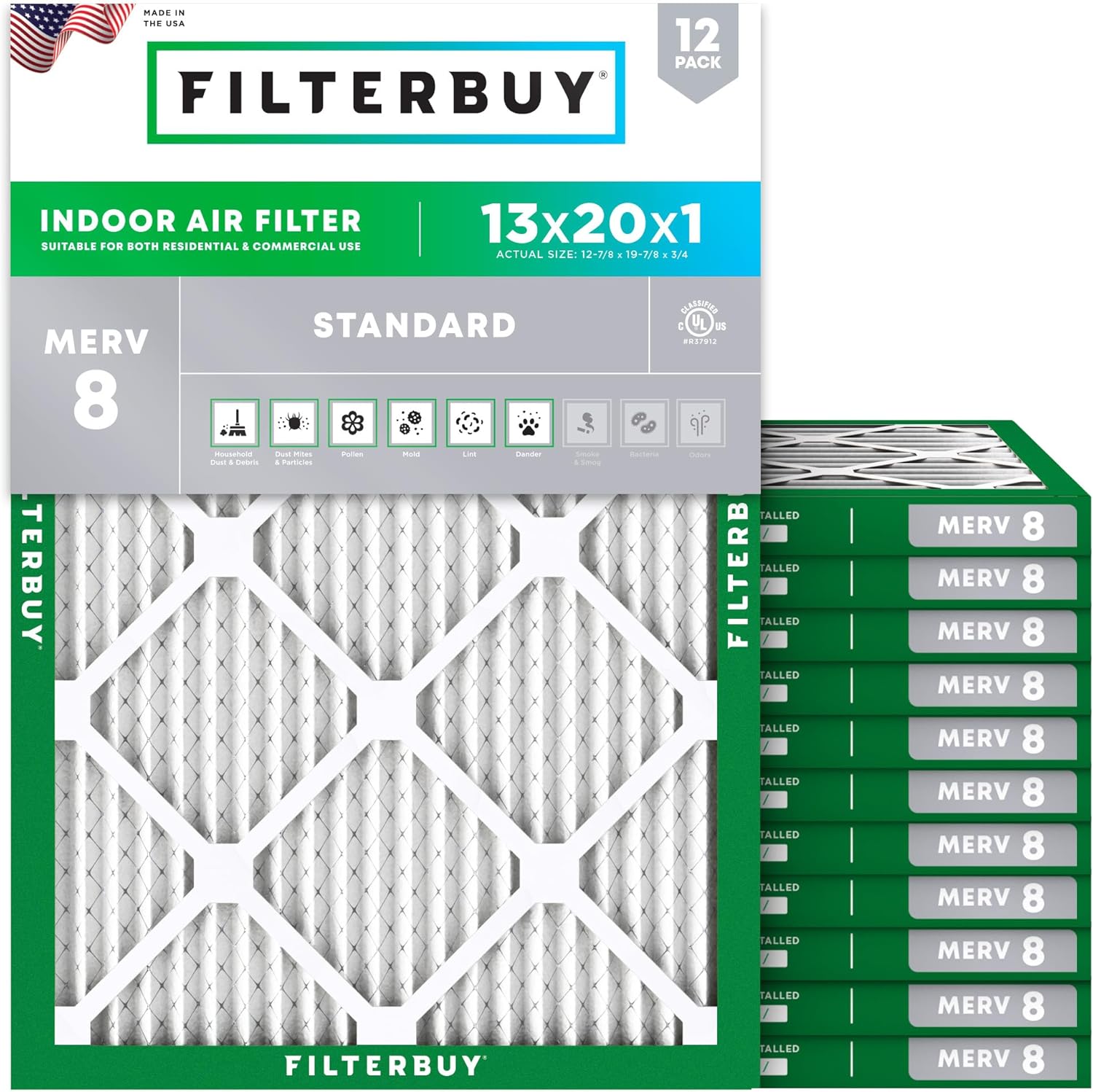 Filterbuy 13x20x1 Air Filter MERV 8 for Dust and Allergies