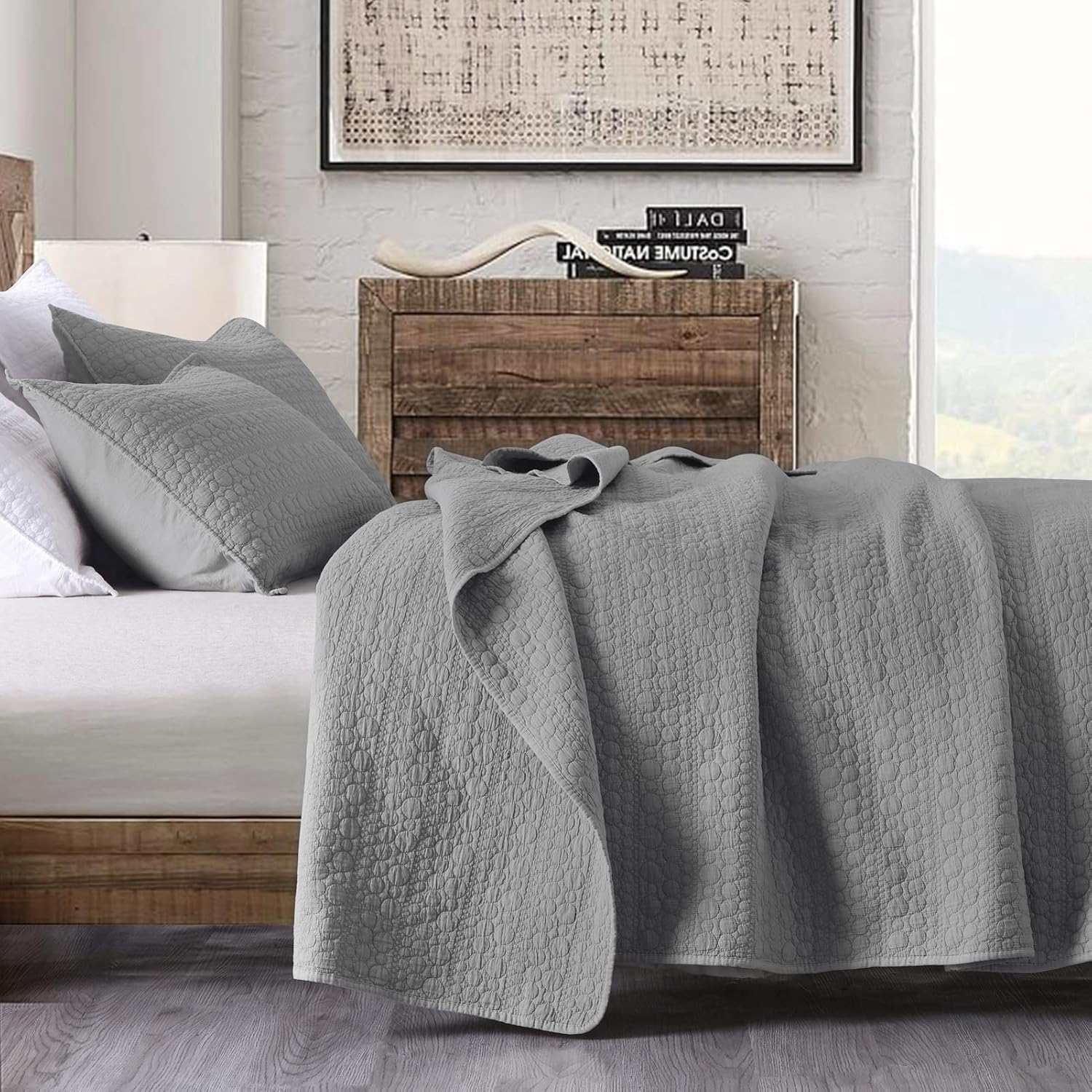 HORIMOTE HOME Quilt Set Queen Size Grey Chic Rustic Look