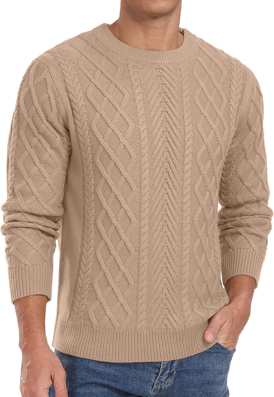 Askdeer Men's Pullover Sweater - Classic Fisherman Knit Style