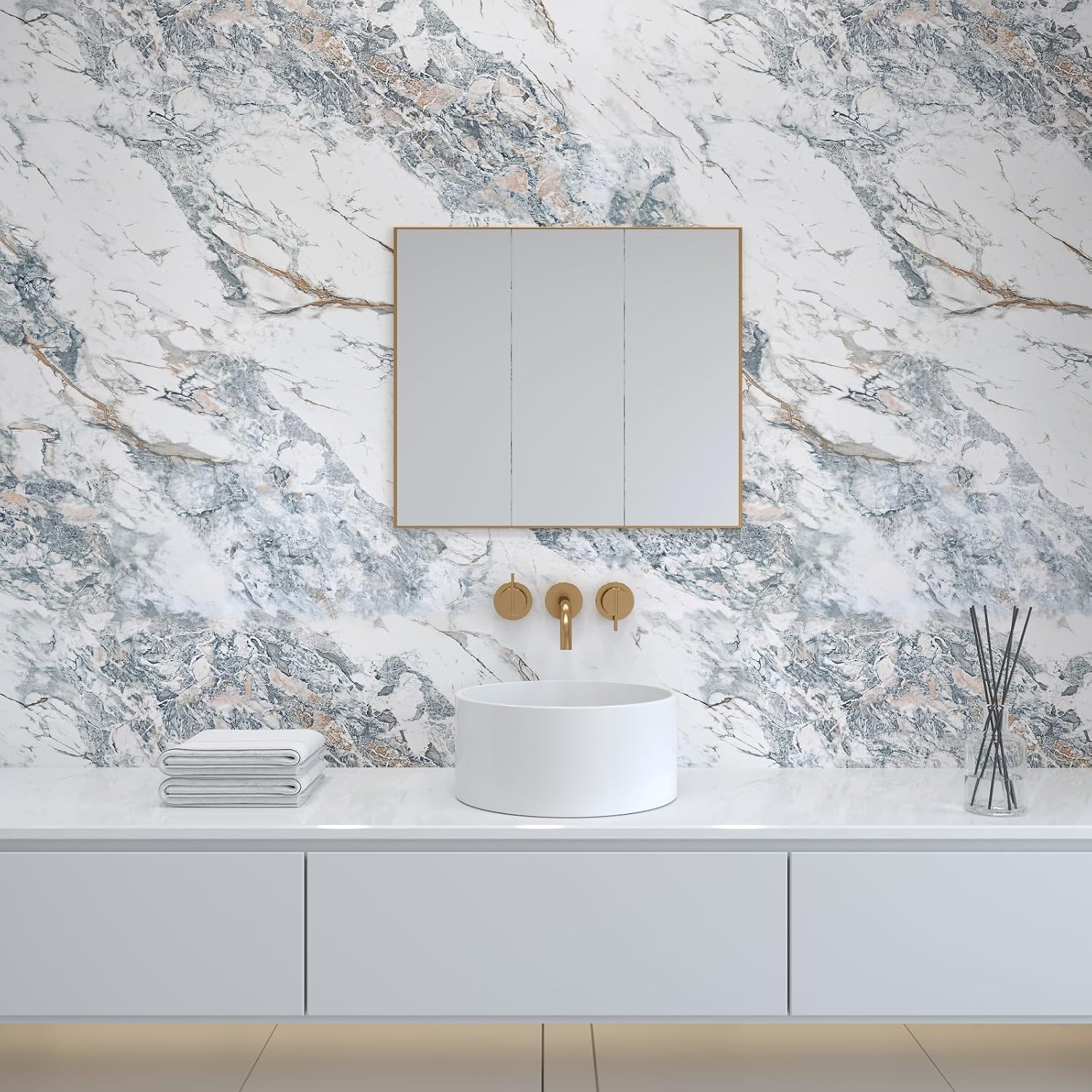 Thicken White Blue Marble Granite Contact Paper for Countertops