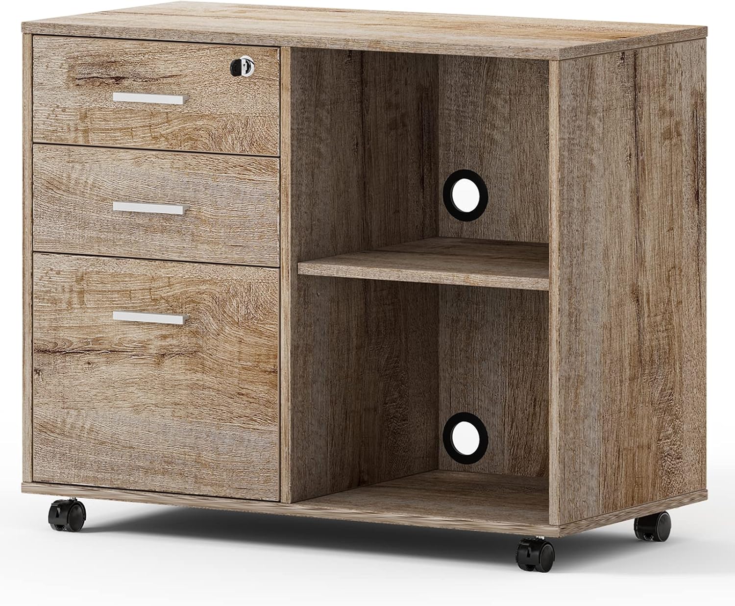 Mobile 3-Drawer Filing Cabinet with Lock | MAXTOWN