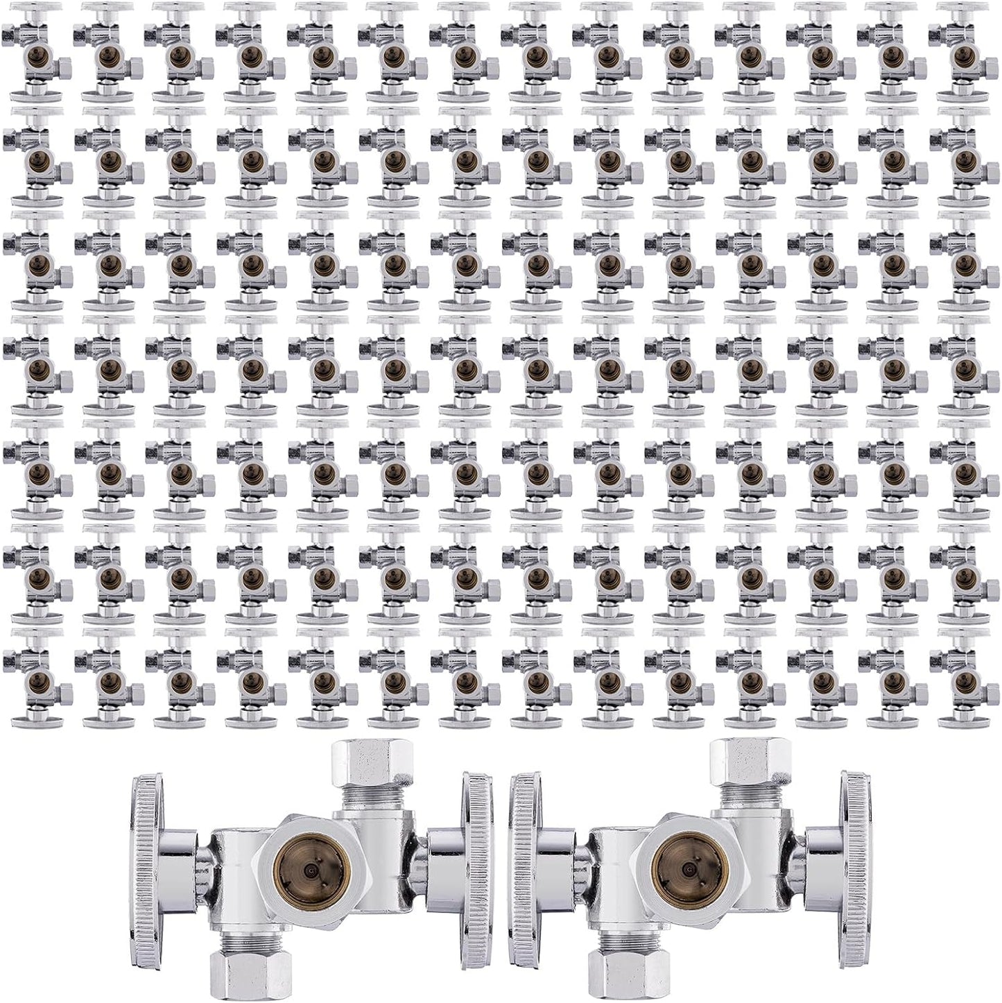 Pack of 100 EFIELD 1/4 Turn Dual Compression Stop Valves