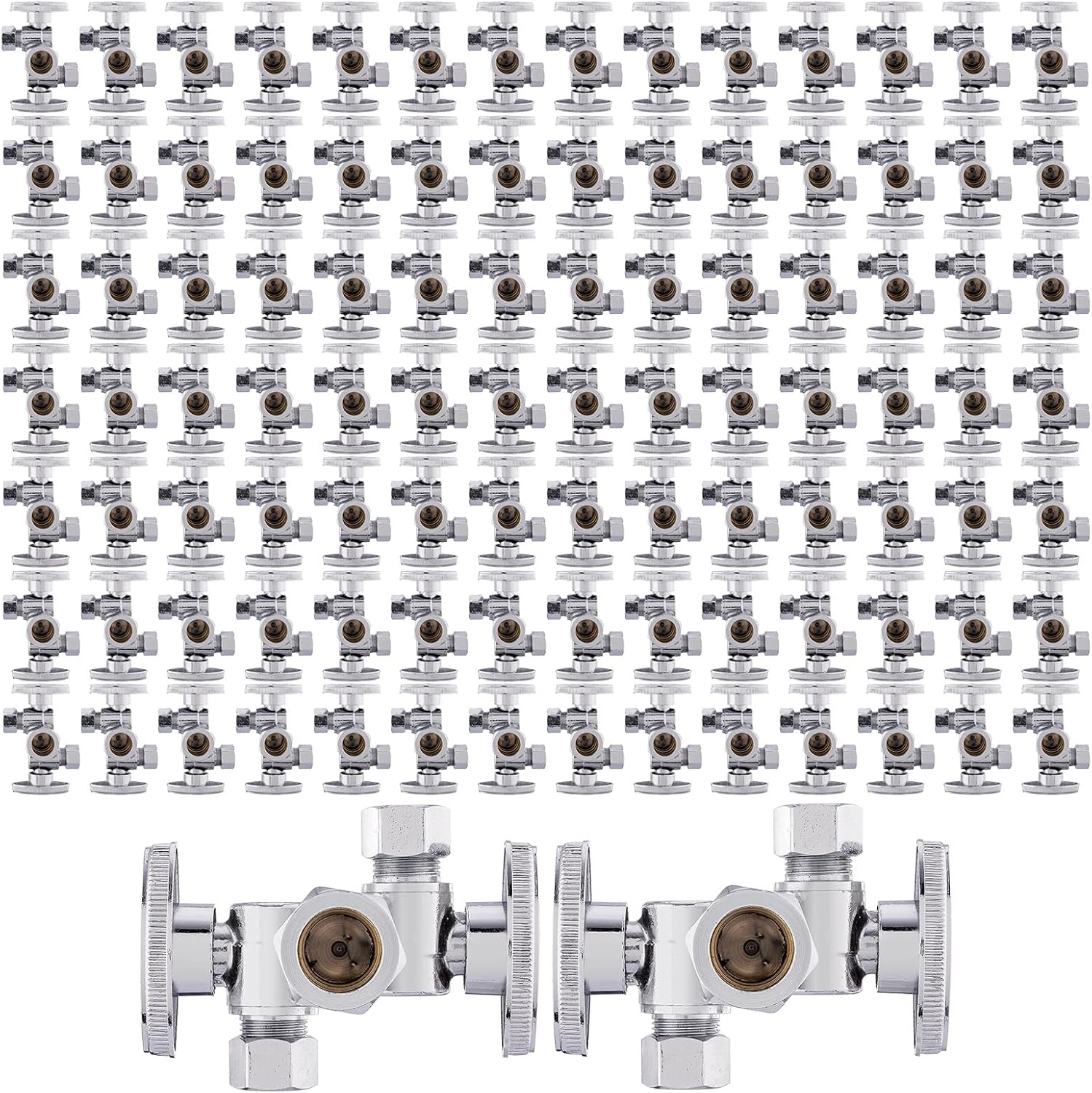Pack of 100 EFIELD 1/4 Turn Dual Compression Stop Valves