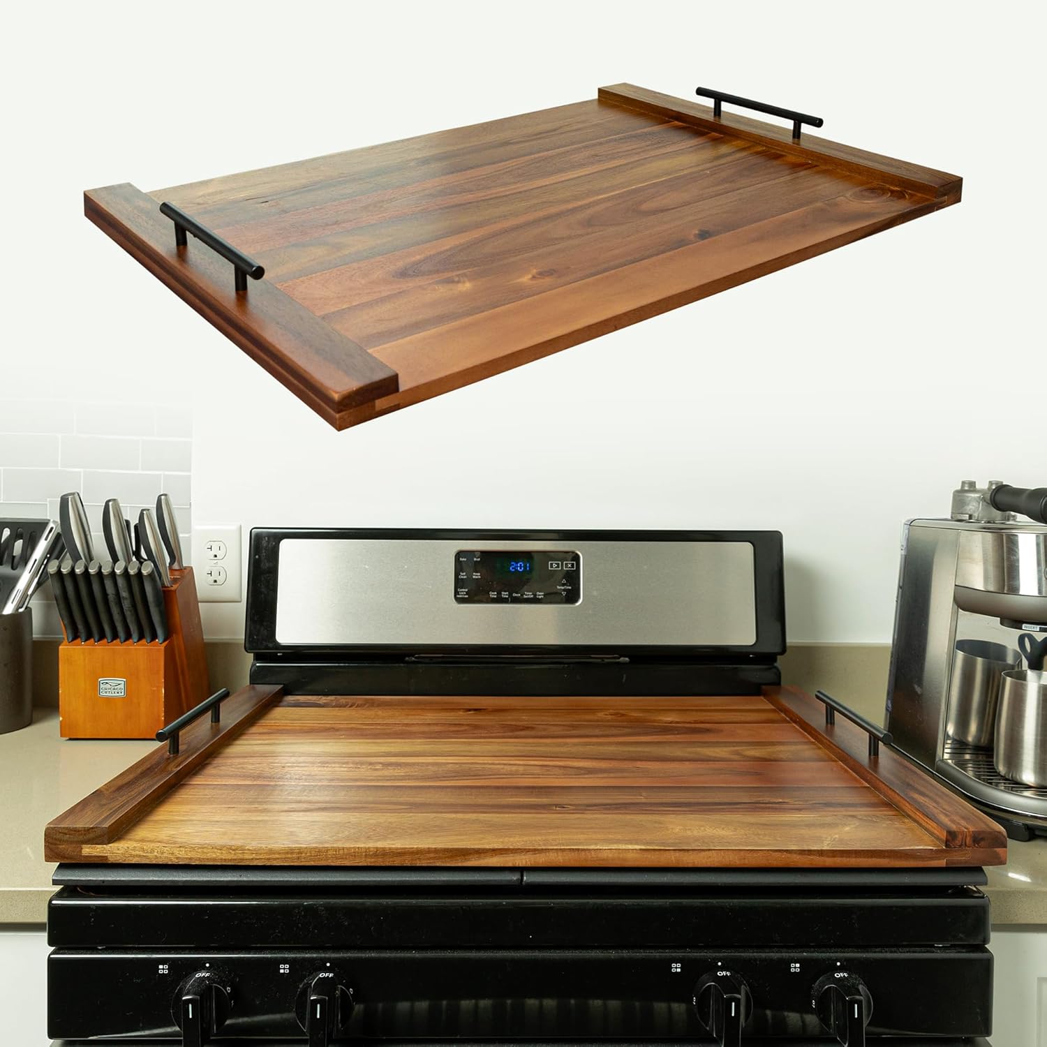 Noodle Board Stove Cover - Acacia Wood Cutting Board & Decor