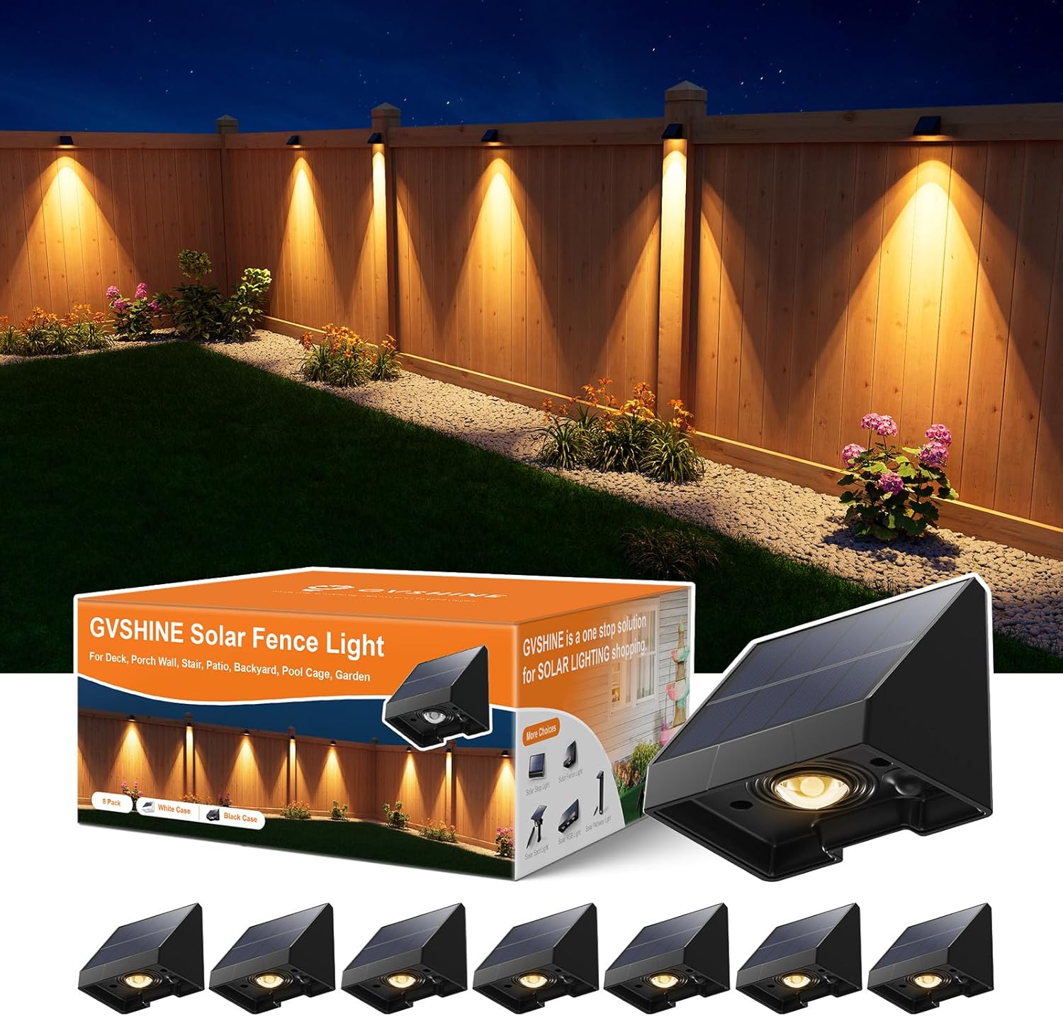 8 Pack Decorative Solar Powered Fence Lights for Outdoor Use