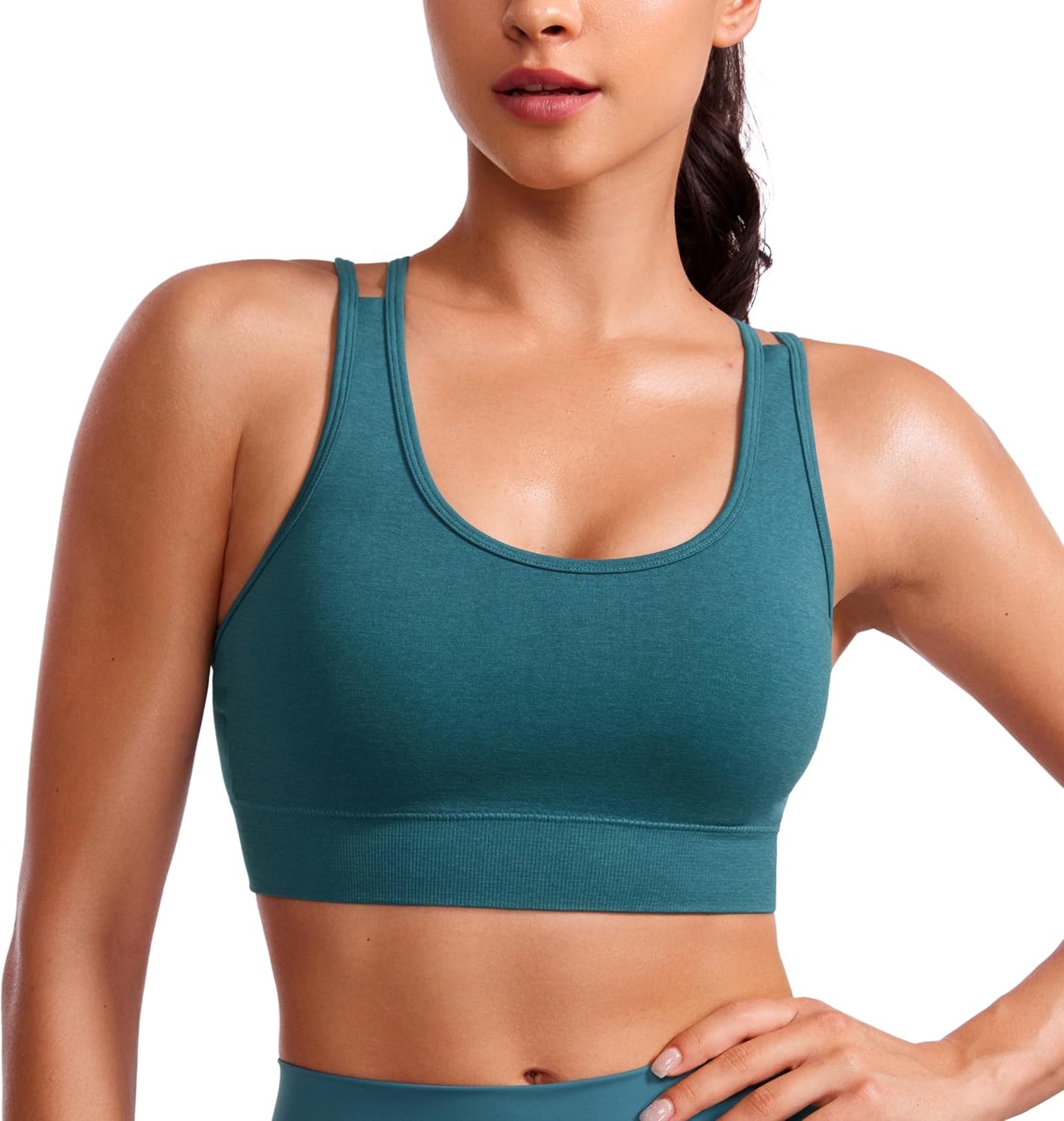 CRZ YOGA Seamless Strappy Sports Bra - Medium Support for Yoga