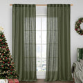 LAMIT Sheer Linen Curtains Olive Green - Light Filtering Living Room