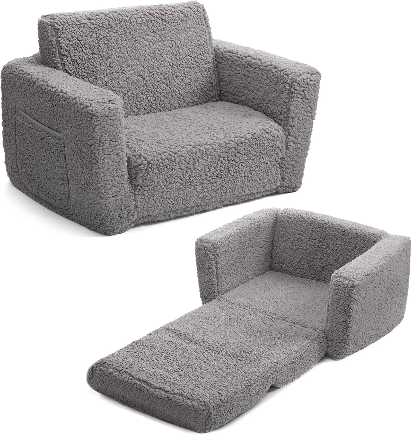 Cuddly Sherpa Toddler Couch by ALIMORDEN - 2-in-1 Sofa Lounger