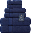 COZYART Navy Blue Bath Towel Set 6 Piece - Plush 650 GSM Turkish