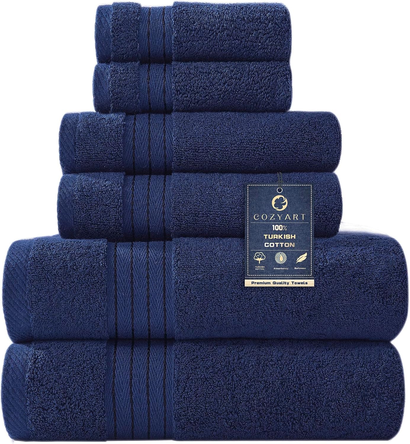 Luxurious 6 Piece Turkish Cotton Bath Towel Set in Navy Blue