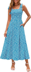 Womens 2025 Spaghetti Strap Floral Maxi Dress - Smocked Pockets