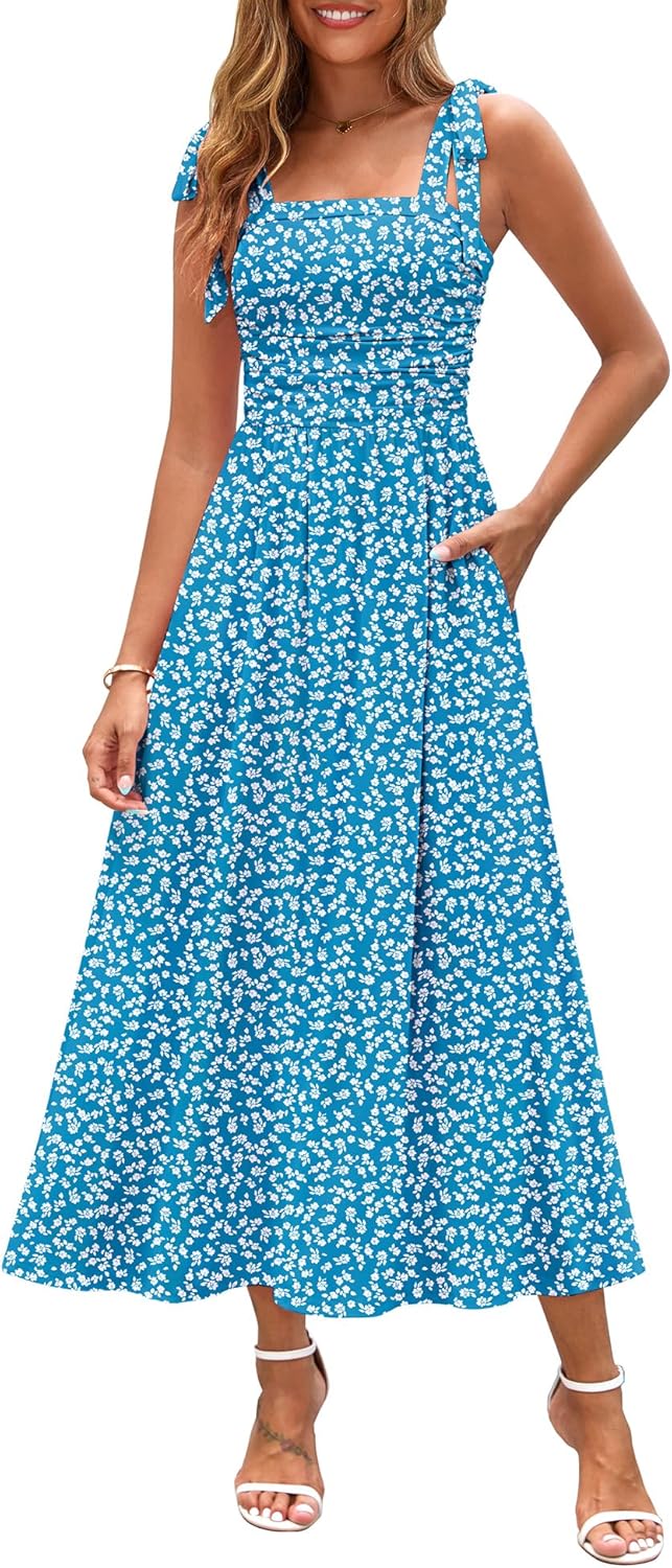 Zattcas Womens Floral Maxi Dress with Pockets for Summer Fun