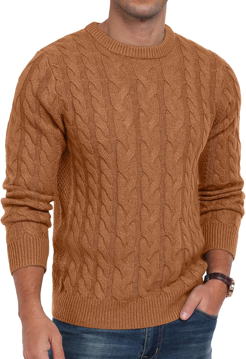 Askdeer Men's Pullover Sweater - Classic Cable Knit Design