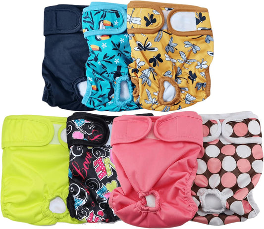 Washable Female Dog Diapers - 7 Pack, Comfortable & Reusable