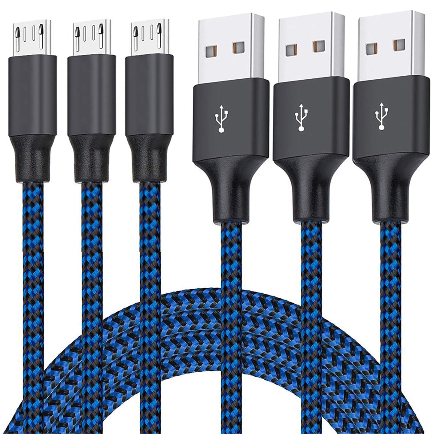 Fast Charging 6FT Micro USB Cable for Android - 3 Pack Blue