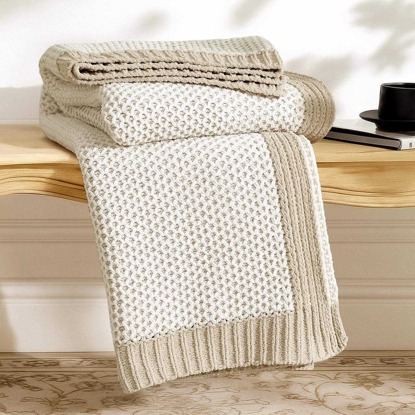 Honeycomb Knit Throw Blanket for Couch - Soft Chenille Design